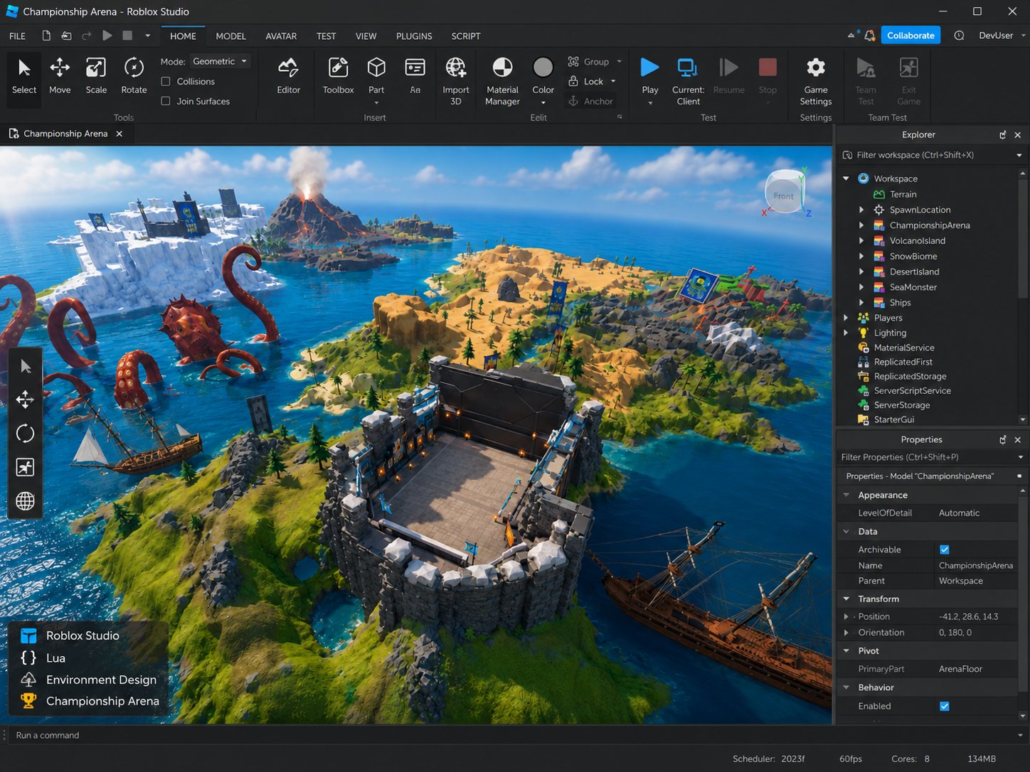 Championship Arena dan environment design di Roblox Studio